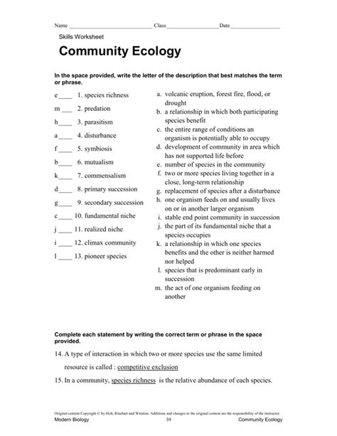 Ecological Relationships Worksheet Quizlet - worksheet